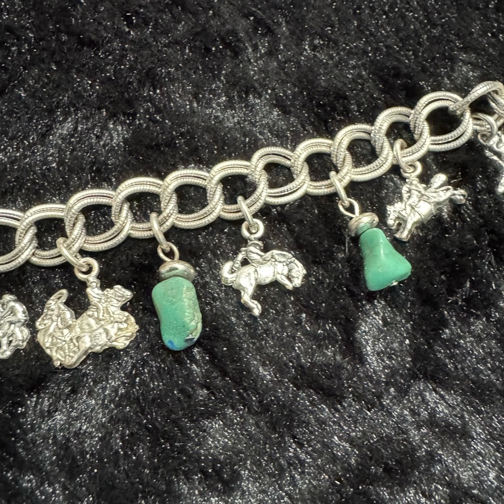 Silver Rodeo Charm Bracelet with Green Accents